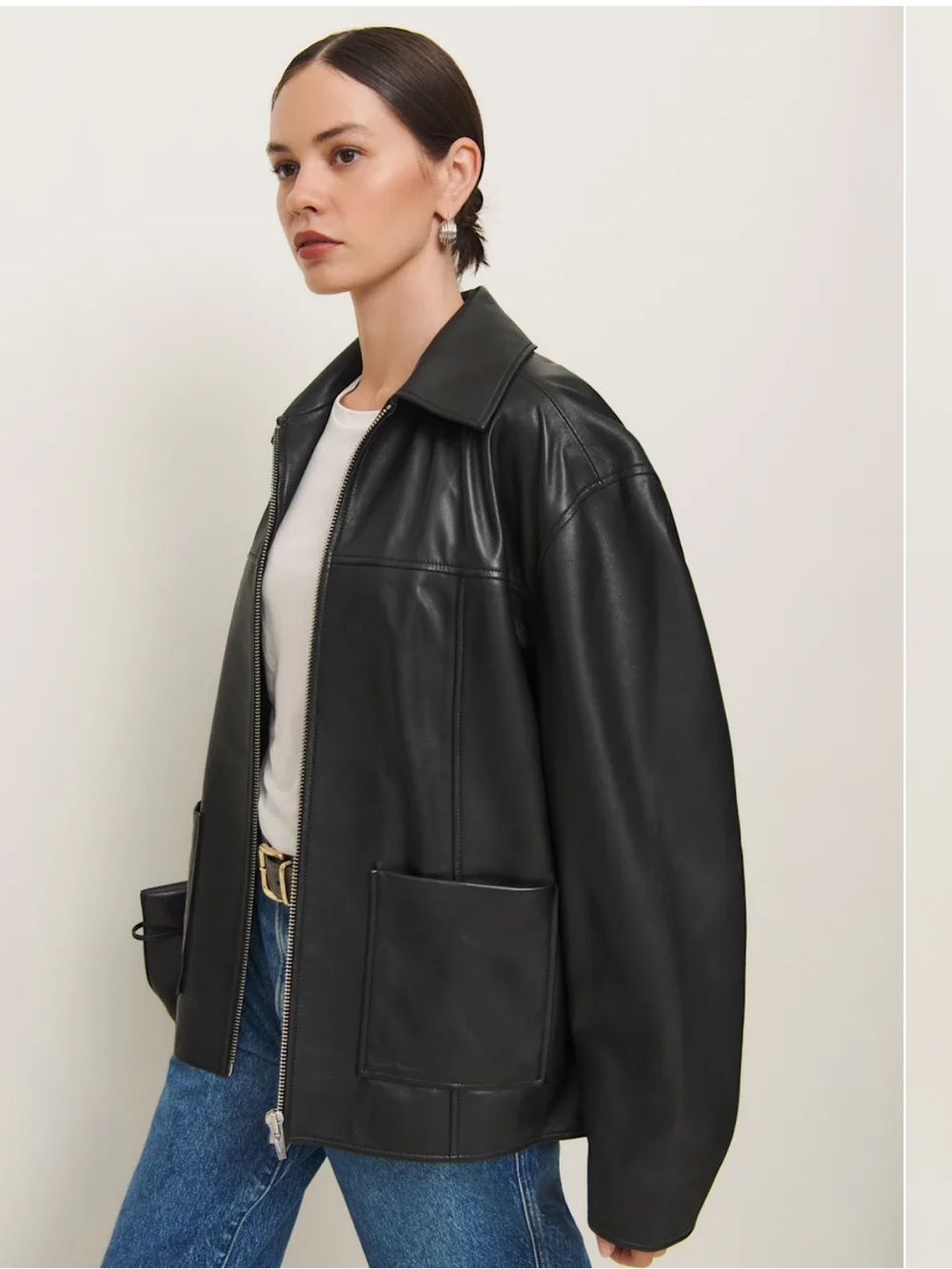Reformation Veda Bennett Oversized Leather Bomber L New - Picture 2 of 5